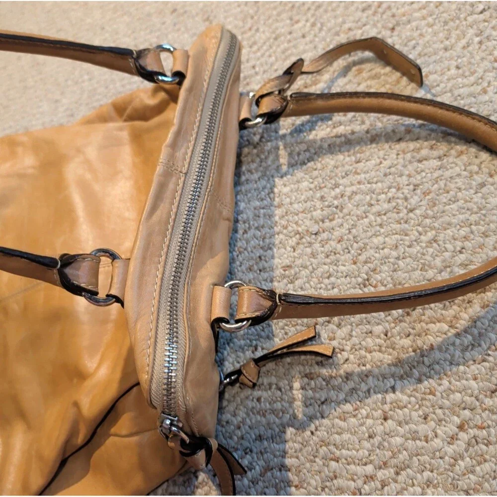 Abro Genuine Leather Hobo Purse Handbag Brown Tan Pockets Soft